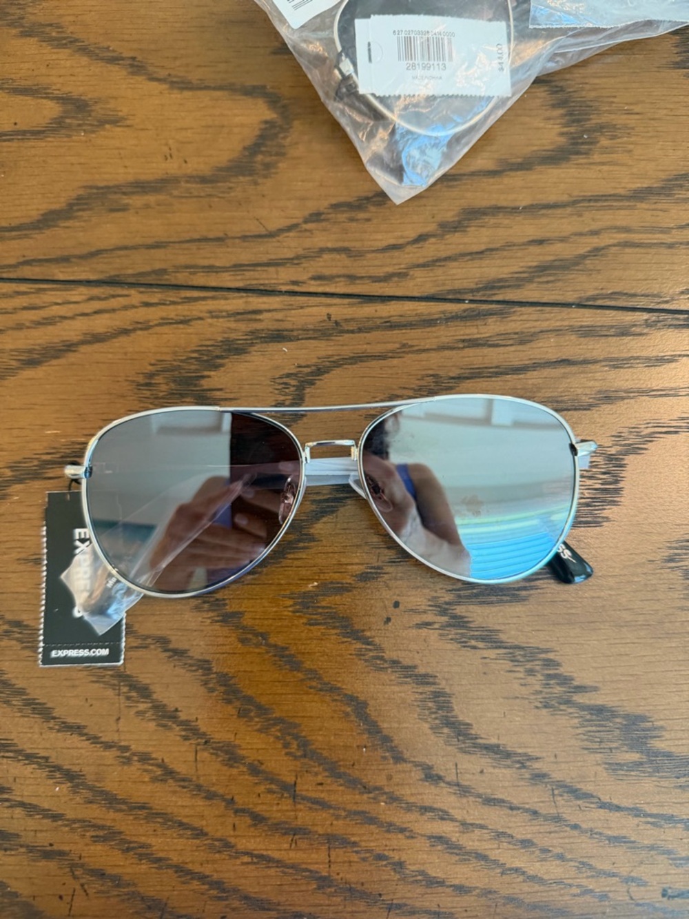 Express Aviator Sunglasses - Silver Frame with Blue Mirrored Lenses